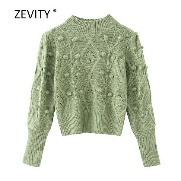 

women's sweaters zevity women fashion solid color ball appliques knitting sweater ladies long sleeve casual chic pullovers s309, White;black
