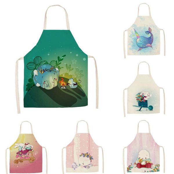 

linen flower cartoon animals polish theme print kitchen aprons dinner party cooking bib funny pinafore cleaning apron