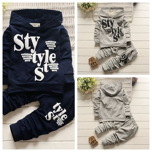 

baby boys clothing children suits baby boy's hooded style printing +pants 2pcs/set clothes suits kids spring letter outfits, White