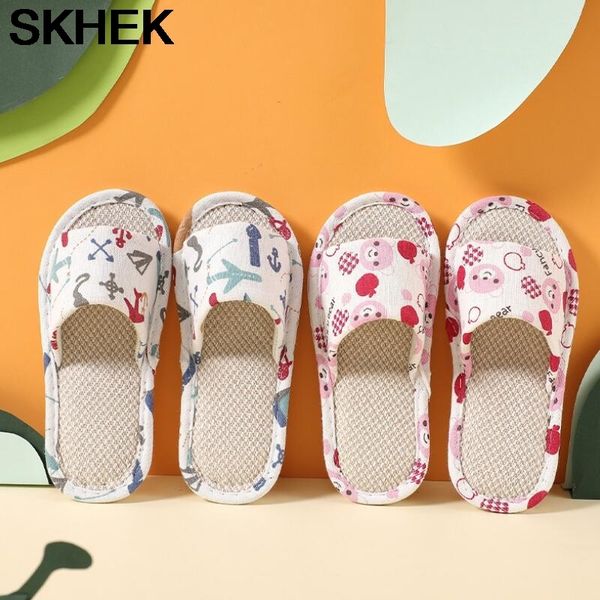 

skhek girls slippers summer children' sandals cartoon linen slippers breathable shoes boys home slippers kids shoes t200703, Black;grey