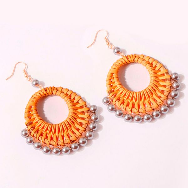 

rattan braided earring geometric round freshwater pearl creative earrings ladies jewelry exquisite earrings for women oorbellen, Silver