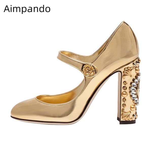 

individual clock decor high heel pumps women bright gold patent leather rhinestone bridal wedding shoes party shoes woman, Black