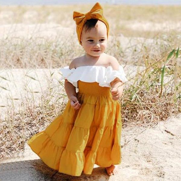 

toddler girl clothes set baby girls summer off shoulder +solid solor dress+ bow headbands set 2020 kids clothes girls roupa, White