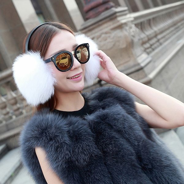 

2017 women 100% real fur earmuffs girl's earlap ultralarge ladie's plush ear muff, Blue;gray