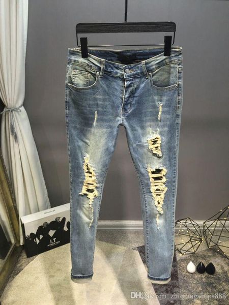 

2019 new brand men jeans fashion designer classic jeans luxury trousers men cotton jeans mens denim pants casual trousers, Blue