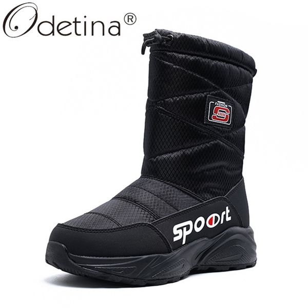 

odetina womens thick fur plush casual chunky platform flat waterproof non-slip snow boots elastic band ankle boots warm winter, Black