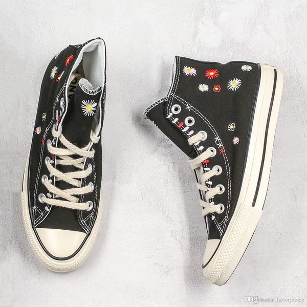 

with box new black flower embroidery chuck 70 chenille men women star skateborad shoes fashion glf 1970 high black canvas sneaker size 36-44, White;red