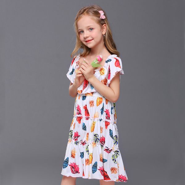 

european and american children's dress girl cake skirt shell conch dress digital print summer new girl baby beach skirt, Red;yellow