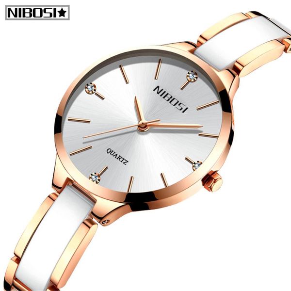 

2020 nibosi watch luxury women watch ladies creative women's ceramic bracelet watches female clock montre femme relogio feminino, Slivery;brown