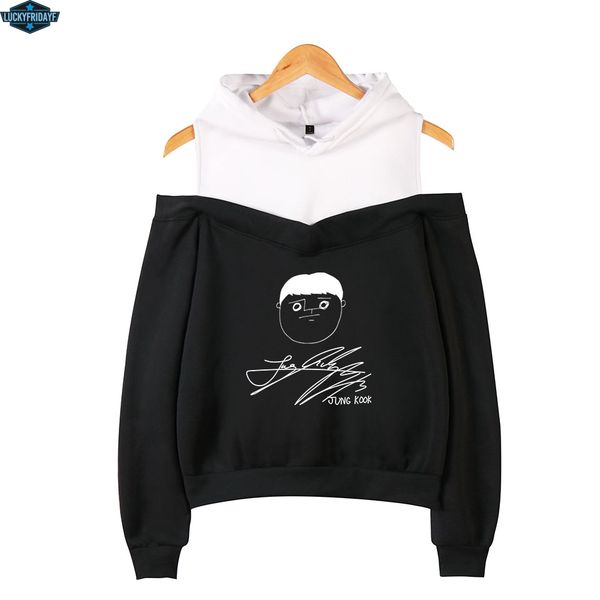 

ar k- love yourself dew shoulder sweatshirt women 2018 harajuku exclusive small dew shoulder hoodies women, Black