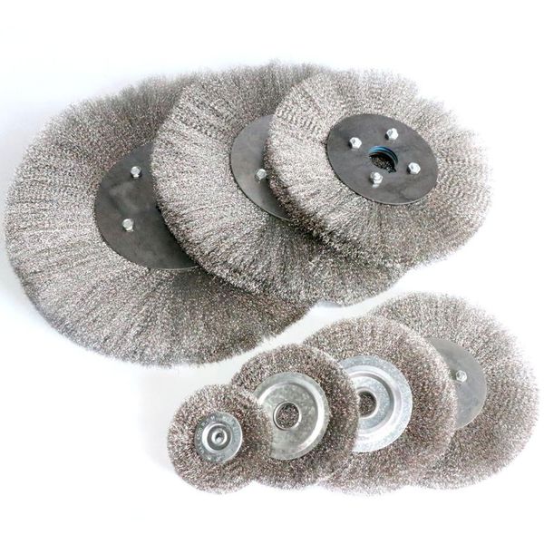 

0.15mm stainless steel wire wheel brush 3"-10" flat type for bench grinder polishing abrasive tool metal derust wood deburring