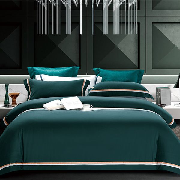 

мягкая 600tc из египетского хлопка качества 4-шт deep green пододеяльник простыня наволочки теплый размер пододеяльник  king