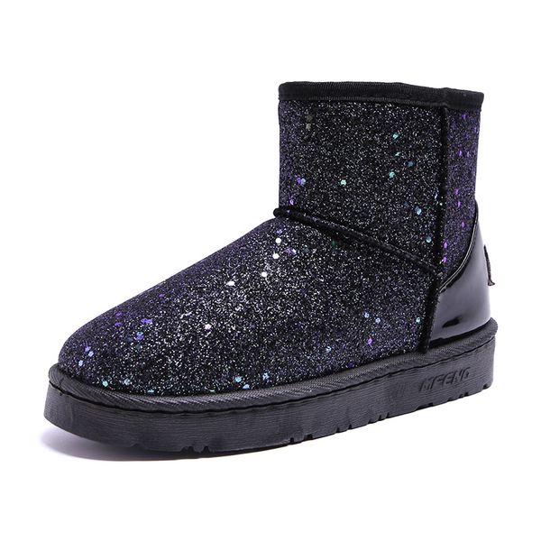 

winter snow boots female 2019 fashion plus velvet flat bottom sshoes non slip warm mid tube black booties women