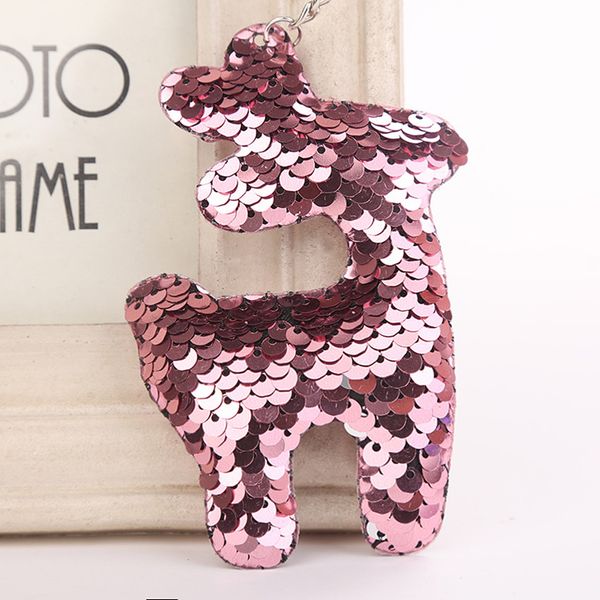 

cute shiny deer keychain fashion mermaid sequins animal deer key chain keyrings for women car bag pendant jewelry, Silver