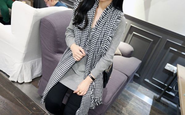 

wholesale- super large shawl dual use classic black and white thousand bird plaid scarf european and american fashion trends men and women, Blue;gray