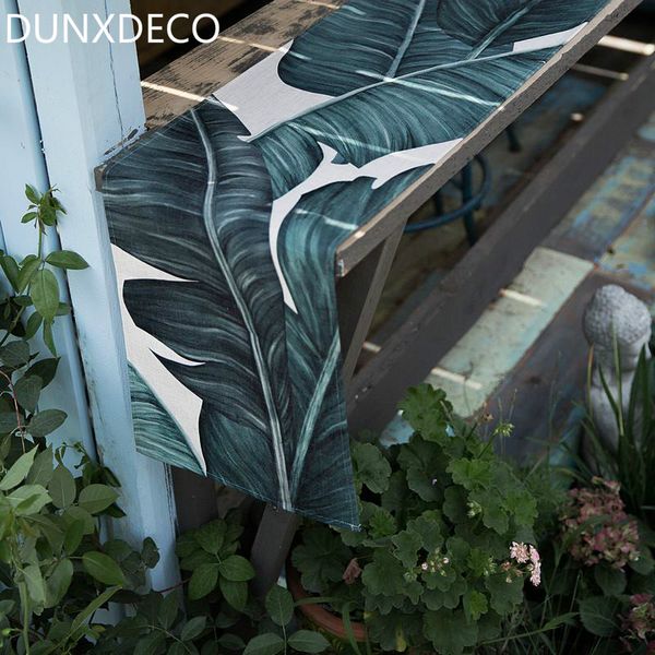 

dunxdeco таблица runner длинная крышка стола ткань garden party tabelcloth современный зеленый лист свежего белья хлопок смесь текстиль деко