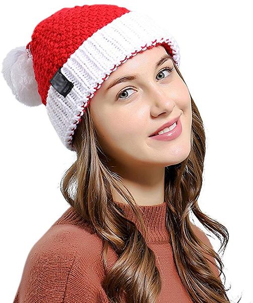 

womens beanie winter hat scarf set slouchy warm snow knit skull cap christmas santa hat, Blue;gray