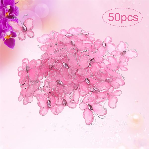 

50pcs sheer mesh wire glitter butterfly with gem home/weeding/party decoration