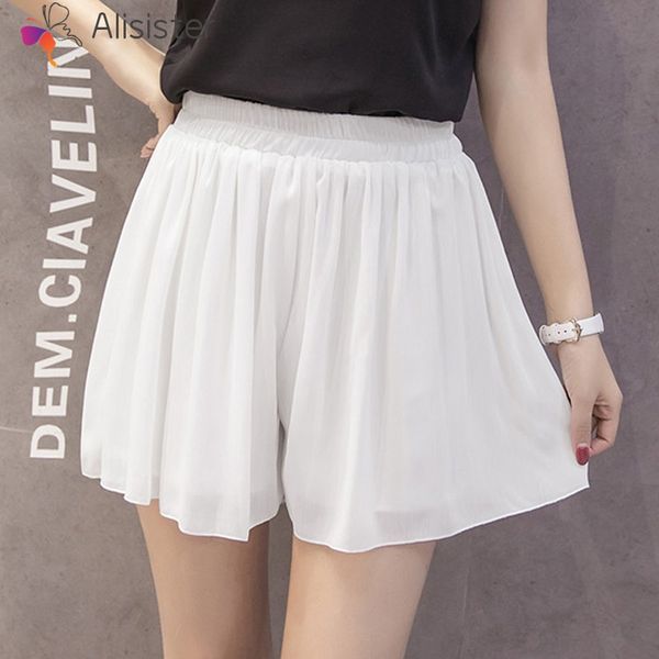 

белое плиссе шифон шорты женщина лето твердого упругие высокая талия сыпучие юбки шорты элегантный homme streetwear плюс размер 3xl, White;black