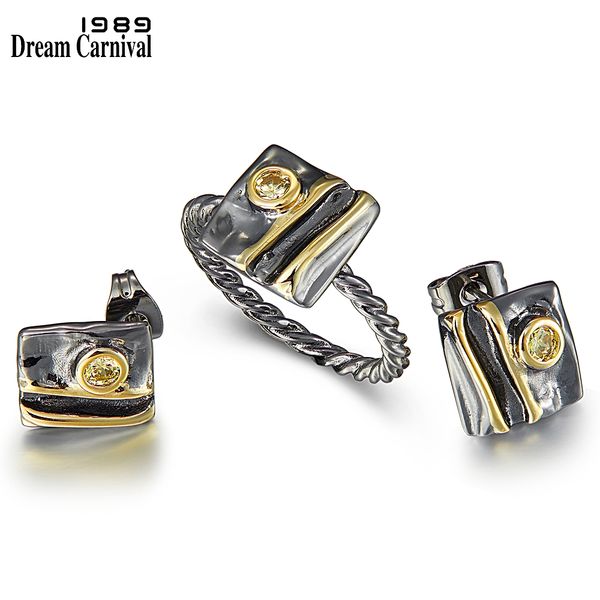 

dreamcarnival1989 new arrive geometric square ring + earrings set for women zircon pick dating party girls jewelry we3961s2, Silver