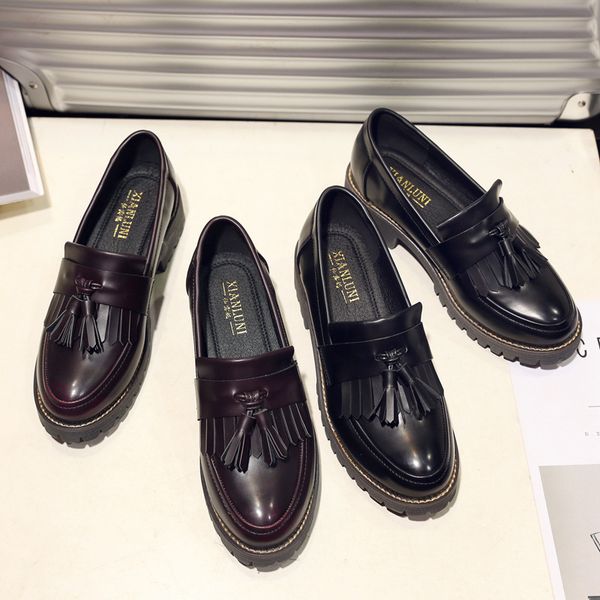 

nurse shoes round toe oxfords women's flats casual female sneakers british style clogs platform nursing leather dress new, Black