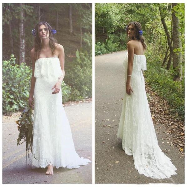 

strapless mermaid wedding dresses bohemian full lace bridal gowns summer 2019 formal summer beach wedding wear, White