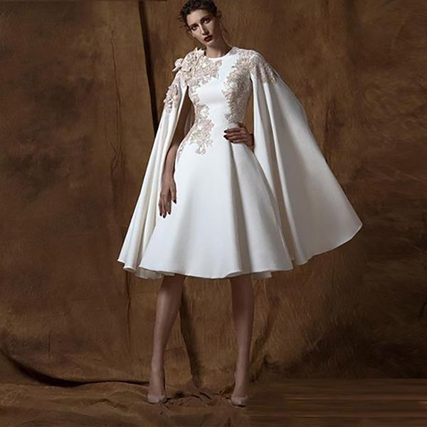 

modern knee length a line evening dresses crew neck long sleeve appliques celebrity dress custom made evening wear for women sd3433, Black