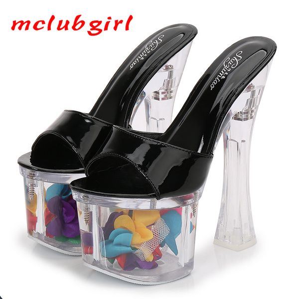 

mclubgirl 18mm super high heel crystal wedge waterproof platform non-slip thick bottom super high heel sandals lfd-10367-5, Black