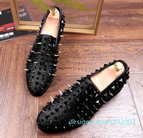 

fashion trendsetter men's studded rivet spike loafers homecoming dress shoes italy male party wedding shoes sapato social d03, Black