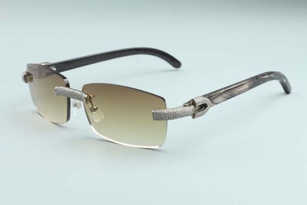 

2020 square lenses micro-pave diamonds sunglasses black texture natural buffalo horn temples m-3524012-b for unisex, size:56-18-140, White;black