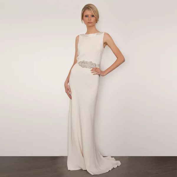 

ivory mermaid backless evening dresses jewel neck with rhinestone belt robe de soiree sweep train formal dress, Black;red