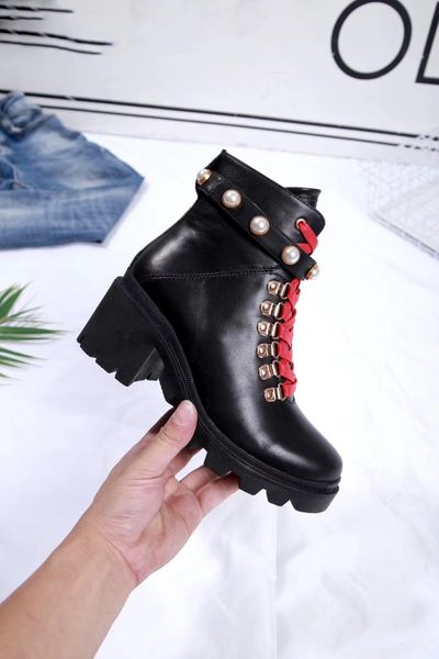 

2019 new 481156 dks30 1159 women leather ankle boot with sylvie web luxurys designer boots women's ankle boots size 35-40 a14, Black