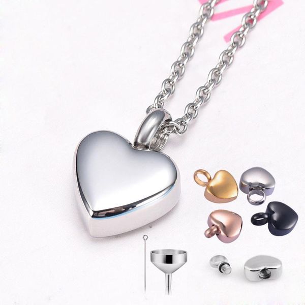 

heart shaped memorial urns necklace human/ pet ashes cremation pendant stainless steel urn jewelry 4 colors, Silver