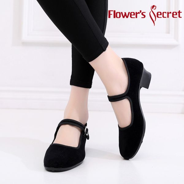 

flannel yangko dance women's shoes black wear-resistant square high heel female teachers' national dance shoes