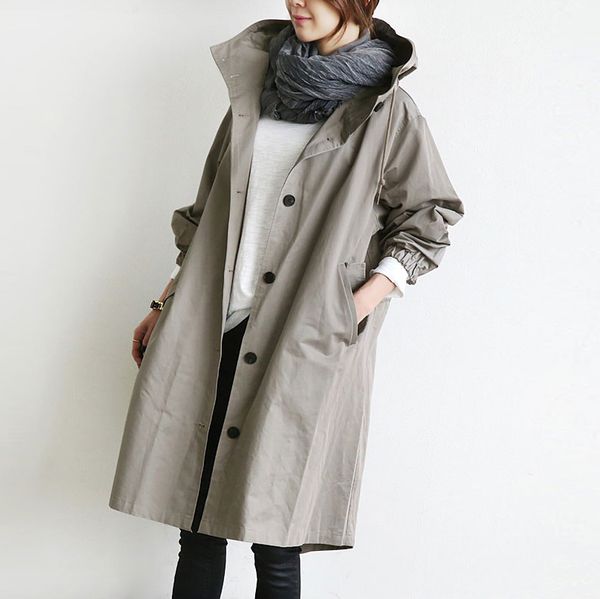 

spring dust coat baseball jackets women's basic solid hoody jacket harajuku windbreaker, Tan;black