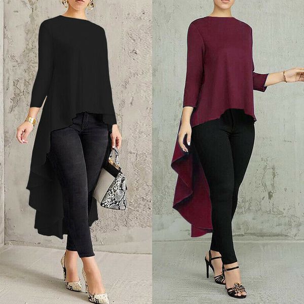 

women long sleeve shirt asymmetrical waterfall back long tail blouse cgu 88, White