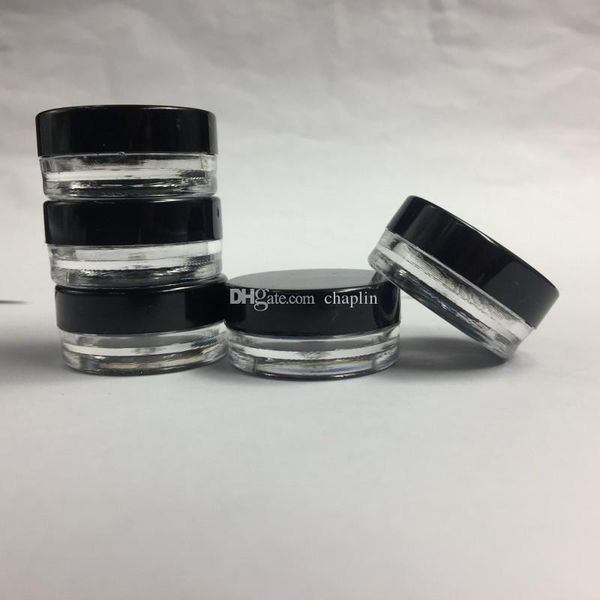 

3 ml 3 cc empty plastic clear pot bottle round black screw cap lid cosmetic cream jar for makeup eye shadow nails powder