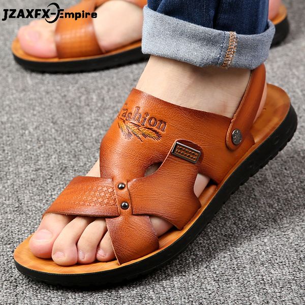 

men cow leather sandals outdoor 2019 summer handmade men shoes breathable casual shoes footwear walking sandals, Black
