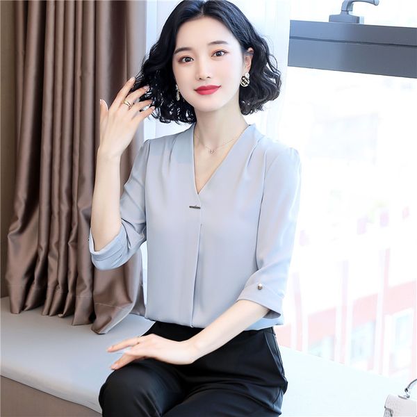 

2020 summer women shirt chiffon half sleeve elegant ladies formal office blouse oversized chiffon shirt clothing, White