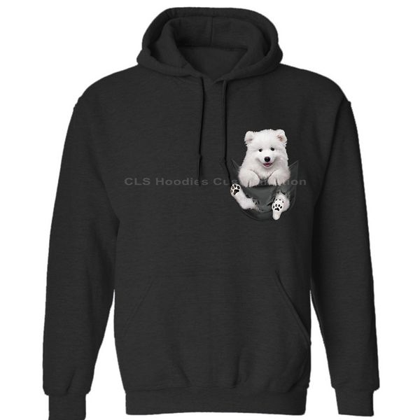

cute samoyed dog inside pocket,dog lovers mens neutral (womens) winter hoodies sweatshirts ing, Black