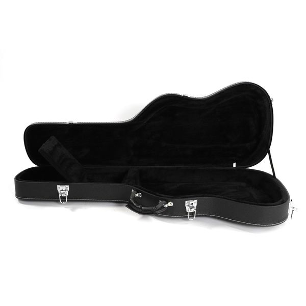 

professional electric guitar case with high-grade black fine-grain straight-edge flat leather box with oversized accessories storage compart