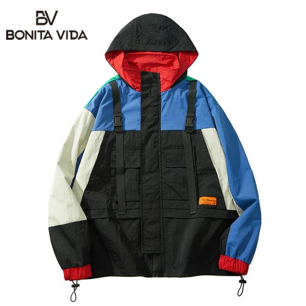 

bonita vida windbreaker track jackets men 2020 spring autumn harujuku style hip hop casual male outwear jacket coats streetwear, Black;brown