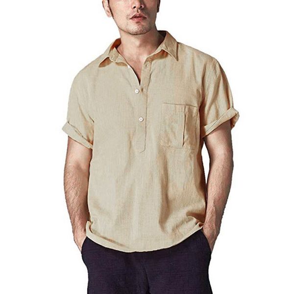 

male t-shirt pocket plus size baggy mens casual lapel v-neck button, White;black