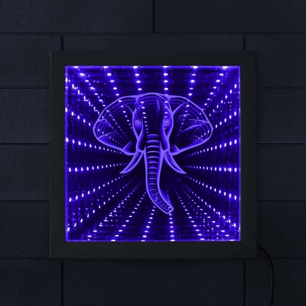 

elephant lighting wall art led infinity mirror wood frame wildlife animal safari wall decor vortex tunnel interstellar mirror