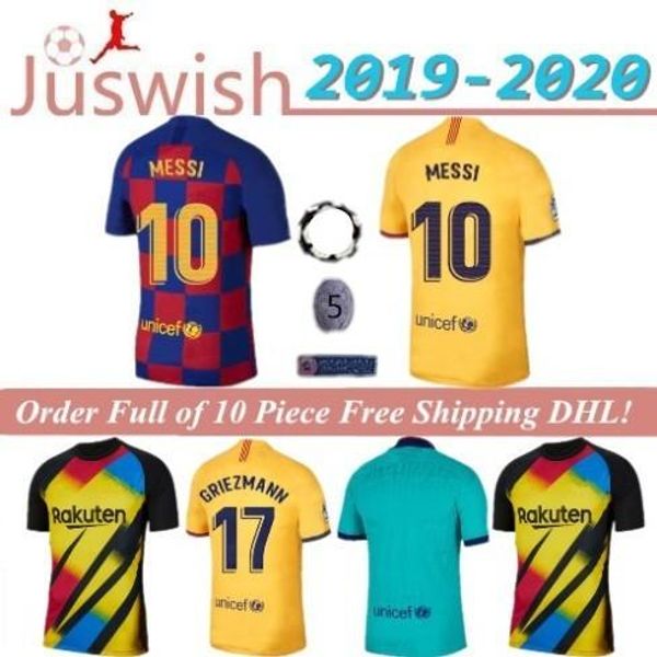 

19 20 barcelona 10 messi soccer jerseys #17 griezmann suarez camisa de futebol dembele a. iniesta umtiti 2019 2020 mens football jersey, Black;yellow