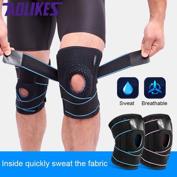 

aolikes 1pcs elastic sports leg knee support brace patella wrap protector pads sleeve cap hole sports, Black;gray