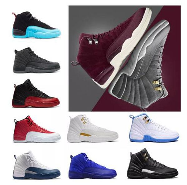 

basketball bordeaux dark grey wool shoes 12 wings 12s the master sports sneakers xii ovo colorway:black/metallic gold-white men athletics