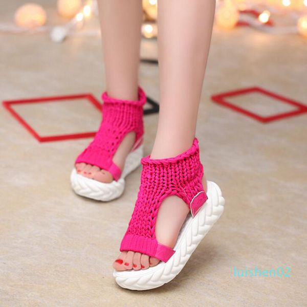 

comfortable casual wool women summer sandals knit platform shoes candy color wedges sandalias for women high heel summer shoes l02, Black