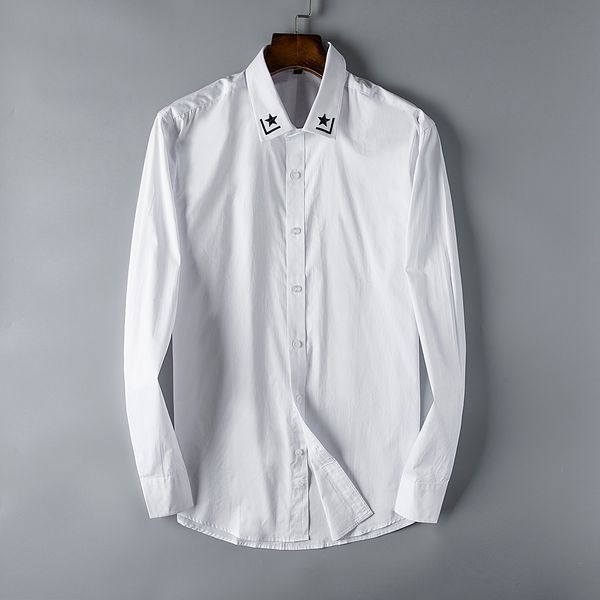 

designer mens shirts fashion casual star embroidery black white business office shirt long sleeve brand blouse, White;black
