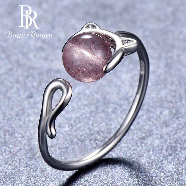 

bague ringen 100% real 925 sterling silver ring femal finger ring with 7mm round strawberry quartz gemstone anniversary gift ly191226, Slivery;golden